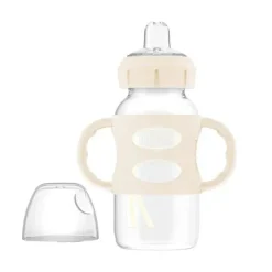 Dr. Brown's Brown's - Garrafa com bico canudinho de gargalo largo de 9 onças/270 ml com alças de silicone, cru Sale