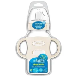 Dr. Brown's Brown's - Garrafa com bico canudinho de gargalo largo de 9 onças/270 ml com alças de silicone, cru Sale