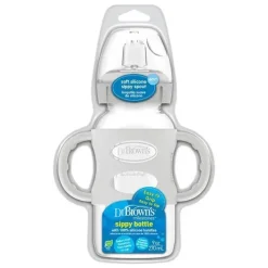 Dr. Brown's Brown's - Garrafa com canudinho de gargalo largo de 9 onças/270 ml com alças de silicone, cinza Sale