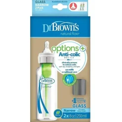 Dr. Brown's Brown's - opções de 8 onças + mamadeiras estreitas de vidro, 2 unidades Clearance