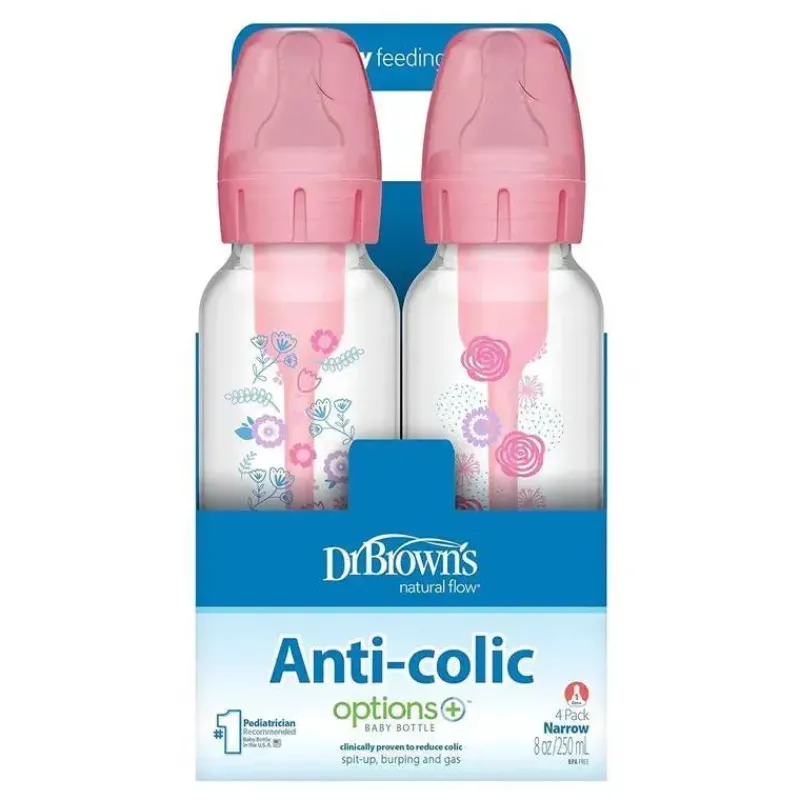 browns__opes_de__onas_ml__SKUeIP7y3Mv_1.webp Dr. Brown's Brown's - opções de 8 onças/250 ml + mamadeira anticólica estreita, floral rosa, pacote com 4 Online