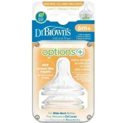 Dr. Brown's Brown's - Opções 2Pk + Mamilos para garrafas de silicone com gargalo largo nível 3 New