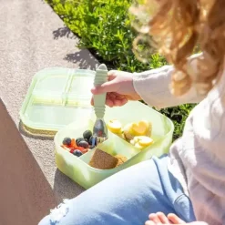 Bumkins - Snack/Lunch Bento Box, recipiente com 3 compartimentos, geléia verde Outlet