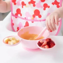 Bumkins - Conjunto de alimentação de silicone com sucção para bebês e crianças pequenas, Minnie Mouse rosa claro Best
