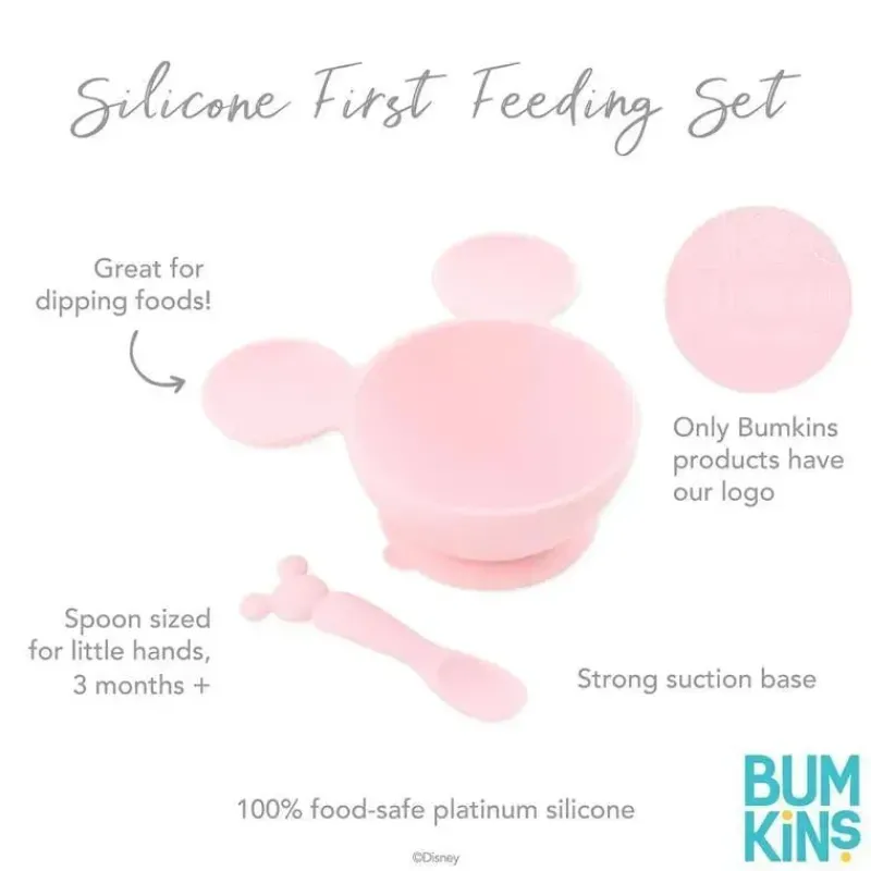 bumkins__conjunto_de_alim_SKUBkmvabgQ_2.webp Bumkins - Conjunto de alimentação de silicone com sucção para bebês e crianças pequenas, Minnie Mouse rosa claro Best