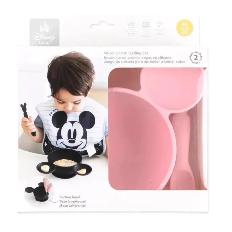 bumkins__conjunto_de_alim_SKUBkmvabgQ_3.webp Bumkins - Conjunto de alimentação de silicone com sucção para bebês e crianças pequenas, Minnie Mouse rosa claro Best