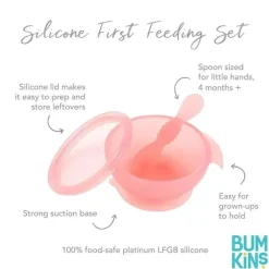 Bumkins - Conjunto de alimentação de silicone com sucção para bebês e crianças pequenas, gelatina rosa New