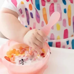 Bumkins - Conjunto de alimentação de silicone com sucção para bebês e crianças pequenas, gelatina rosa New