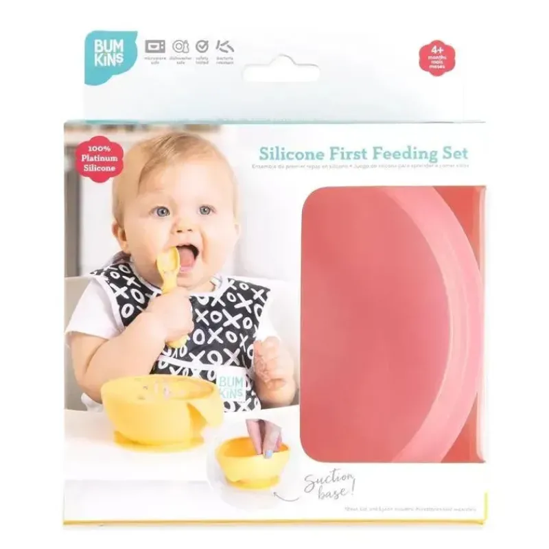 bumkins__conjunto_de_alim_SKUOgMXq1oD_5.webp Bumkins - Conjunto de alimentação de silicone com sucção para bebês e crianças pequenas, gelatina rosa New