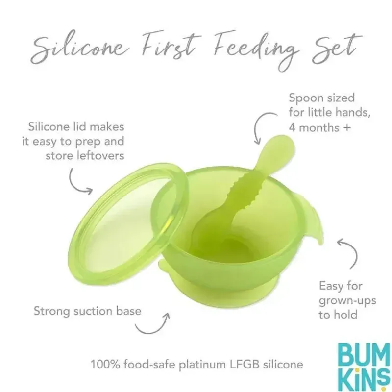 bumkins__conjunto_de_alim_SKUozgFYxvm_1.webp Bumkins - Conjunto de alimentação de silicone com sucção para bebês e crianças pequenas, gelatina verde Outlet