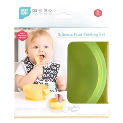 Bumkins - Conjunto de alimentação de silicone com sucção para bebês e crianças pequenas, gelatina verde Outlet