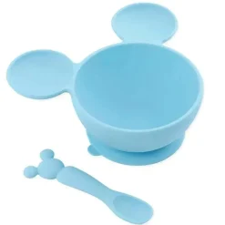 Bumkins - Conjunto de alimentação de silicone com sucção para bebês e crianças pequenas, Mickey Mouse Azul Claro Hot