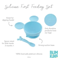 Bumkins - Conjunto de alimentação de silicone com sucção para bebês e crianças pequenas, Mickey Mouse Azul Claro Hot