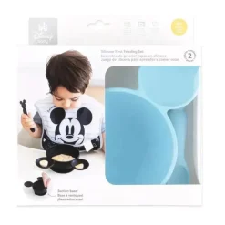 Bumkins - Conjunto de alimentação de silicone com sucção para bebês e crianças pequenas, Mickey Mouse Azul Claro Hot