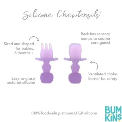 Bumkins - Conjunto de utensílios para bebês, mastigáveis ​​de silicone, geléia roxa New