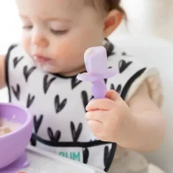 Bumkins - Conjunto de utensílios para bebês, mastigáveis ​​de silicone, geléia roxa New