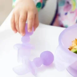 Bumkins - Conjunto de utensílios para bebês, mastigáveis ​​de silicone, geléia roxa New