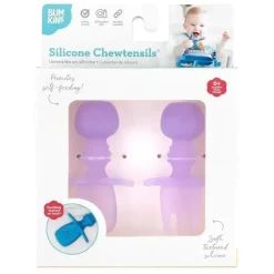 Bumkins - Conjunto de utensílios para bebês, mastigáveis ​​de silicone, geléia roxa New