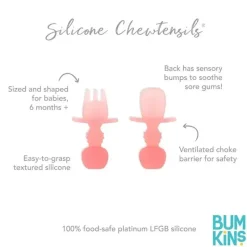 Bumkins - Conjunto de utensílios para bebês, mastigáveis de silicone, gelatina rosa Clearance