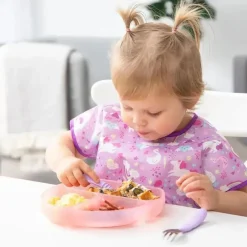 Bumkins - placa de sucção para crianças e bebês, prato de silicone dividido, gelatina rosa Clearance