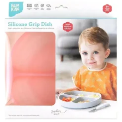 Bumkins - placa de sucção para crianças e bebês, prato de silicone dividido, gelatina rosa Clearance
