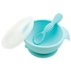 Bumkins - Primeiro conjunto de alimentação de silicone com tampa e colher, azul Os New