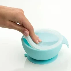 Bumkins - Primeiro conjunto de alimentação de silicone com tampa e colher, azul Os New