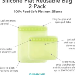 Bumkins - Sacos reutilizáveis de silicone para sanduíches e lanches, sálvia verde Fashion