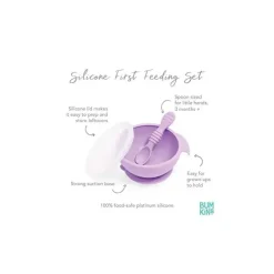 Bumkins silicone primeiro conjunto de alimentação com tampa e colher, lavanda Fashion