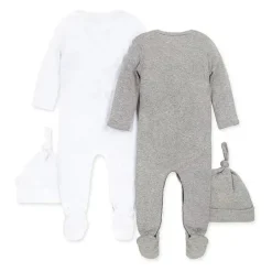 Burt's Bees Baby Burts Bees - 2 conjuntos de macacões de bebê e cartolas de nó, prematuros cinza claro Sale