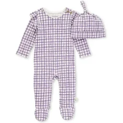 Burt's Bees Baby Burts Bees – Conjunto de macacão Micro Gingham e cartola com nó, Dawn Fashion