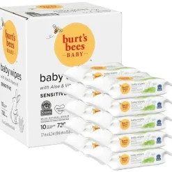 Burt's Bees Baby Burt's Bees - Lenços umedecidos naturais sem cheiro para pele sensível, 72 lenços umedecidos com 10 unidades New