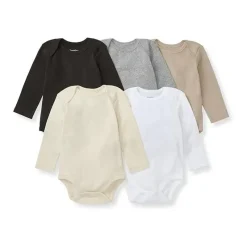 Burt's Bees Baby Burts Bees - 5Pk Baby Unisex Solid Long Sleeve Bodysuits, Ash New