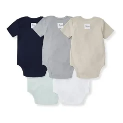 Burt's Bees Baby Burts Bees - 5Pk Baby Unisex Solid Short Sleeve Bodysuits, Midnight Fashion