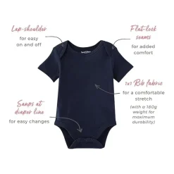 Burt's Bees Baby Burts Bees - 3Pk Baby Unisex Organic Solid Short Sleeve Bodysuits, Midnight Outlet