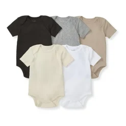 Burt's Bees Baby Burts Bees - 5Pk Baby Unisex Solid Short Sleeve Bodysuits, Ash Hot