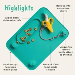Busy Baby - tapete de silicone, ventosas, 4 alças para proteger os itens essenciais do bebê, hortelã Hot