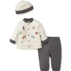 Little Me Cardigan Car Patch com Chapéu Conjunto Cinza Sale