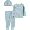 Carter's Carters - Conjunto de calça e top de encaixe lateral para bebê menino 3 unidades, azul Fashion