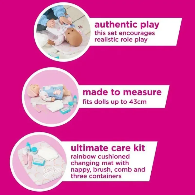 casdon__kit_de_cuidados_d_SKUjVjCcnAL_1.webp Casdon Toys Casdon - Kit de cuidados definitivos para bonecas com trocador almofadado arco-íris, fralda, escova, pente e recipientes - maiores de 3 anos Sale
