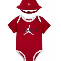 Jordan Chapéu balde e body para bebês meninos, caixa de presente vermelha, conjunto de 2 peças Fashion