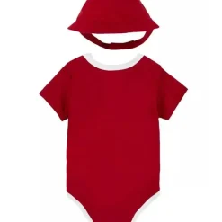 Jordan Chapéu balde e body para bebês meninos, caixa de presente vermelha, conjunto de 2 peças Fashion