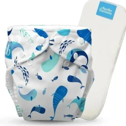 Charlie Banana - Fralda de pano lavável reutilizável, tamanho único ajustável, a baleia em branco Outlet