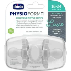 Chicco - Chupeta PhysioForma Luxe Silicone One Piece para Bebés dos 16 aos 24 meses 2 unidades Cristal Transparente Clearance