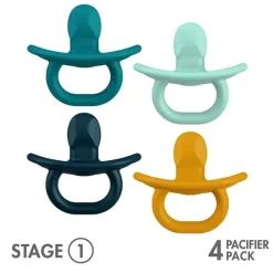 Boon Chupeta ortodôntica Jewl, chupeta de silicone estágio 1 recém-nascido +, pacote de 4, azul Fashion