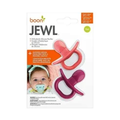 Boon Chupeta ortodôntica Jewl, estágio 2, 3 meses + chupeta de silicone, embalagem de 2, rosa Fashion