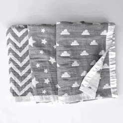 Living Textiles Cobertor jacquard de musselina de algodão - Grey Star Discount