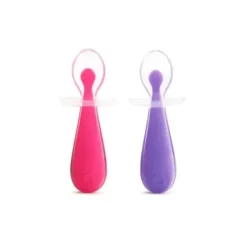 Munchkin Colheres de treinamento de silicone Gentle Scoop, pacote de 2, cores sortidas (azul e verde ou rosa e roxo) Outlet