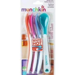 Munchkin Colheres infantis quentes brancas , pacote com 4 New