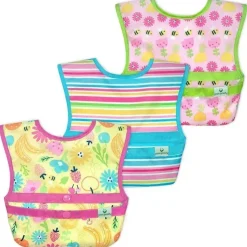 Iplay Conjunto de 3 babadores de brotos verdes Snap &amp; Go Easy Wear, floral rosa abelha Best